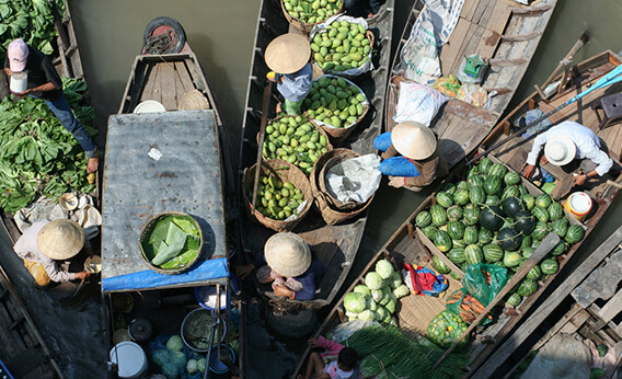 vendeur légumes Cai Be Sud Vietnam
