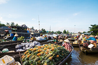 Marchands légumes Delta Mékong