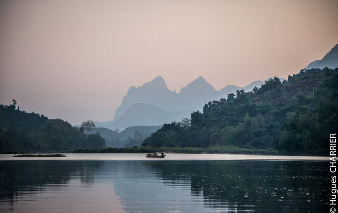 Coucher du soleil sur le Mékong