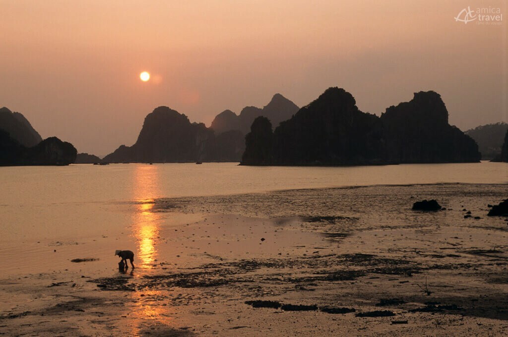 coucher du soleil baie de lan ha vietnam