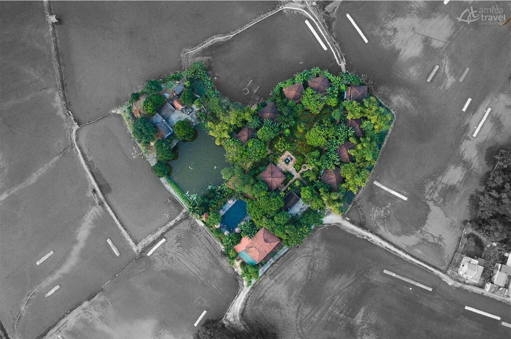 Tam Coc Garden vu du ciel : un cœur apparaît ciel drone tam coc garden