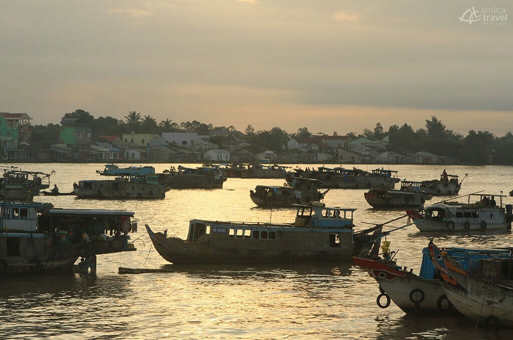 Bateaux sur le fleuve du Mékong Vietnam