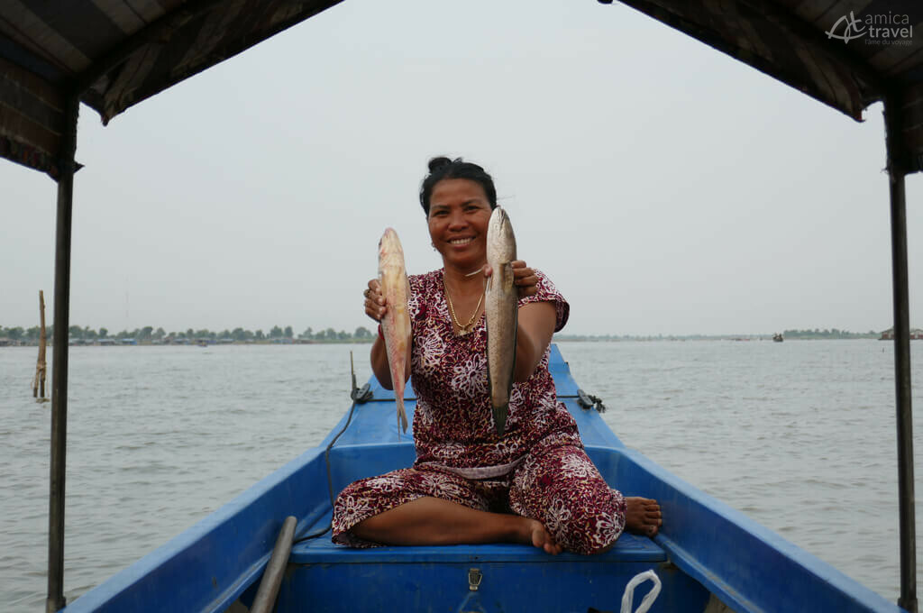 Après la pêche avec notre hôte Kompong Chhnang peche