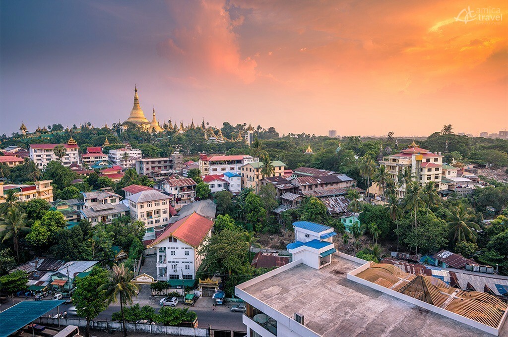 coucher solei swedagon yangon birmanie 