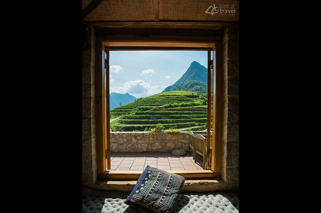 Chambre vue rizières en terrasse Topas Ecolodge Sapa Vietnam